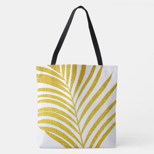 Glittery Golden Palm Tree Leaf Tropical Weddings Tote Bag (Voorkant)