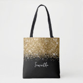 Glittery Goud en Zwart Glam Naam Tote Bag (Voorkant)