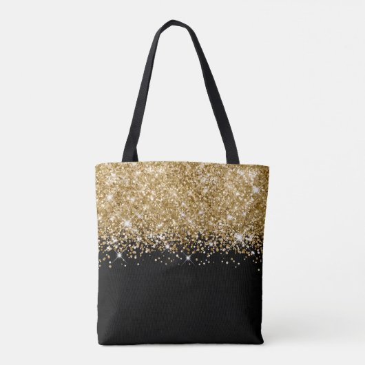 Glittery Goud en Zwart Glam Naam Tote Bag (Achterkant)