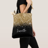 Glittery Goud en Zwart Glam Naam Tote Bag (Dichtbij)
