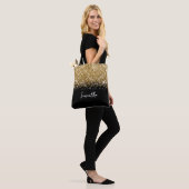 Glittery Goud en Zwart Glam Naam Tote Bag (Op model)