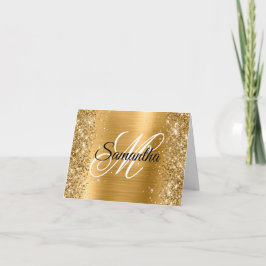 Glittery Goud Metallic Folie Fancy Monogram Kaart