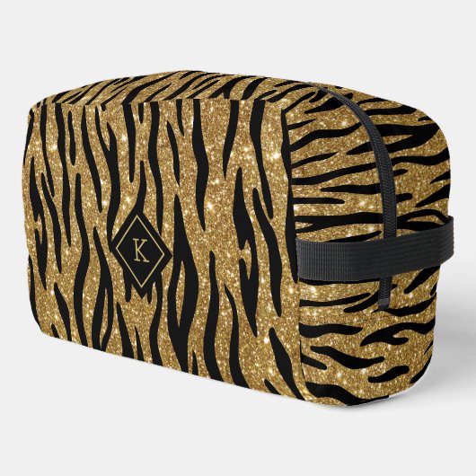 Glittery goud, zwart zebrapatroon monogram toilettasje (Linkerhoek)