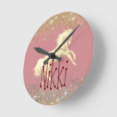 Glittery Gouden Eenhoorn op Pino Gepersonaliseerd Ronde Klok (Hoek)