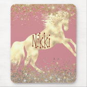 Glittery Gouden Eenhoorn op Roze Gepersonaliseerd Muismat (Voorkant)