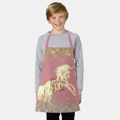 Glittery Gouden Eenhoorn op Roze Gepersonaliseerd Schort (Gedragen)