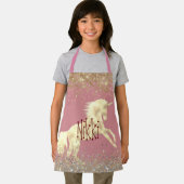 Glittery Gouden Eenhoorn op Roze Gepersonaliseerd Schort (Insitu)