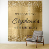 Glittery Gouden Folie 18e Verjaardag Script Welkom Wandkleed (In situ)
