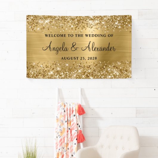 Glittery Gouden Folie Bruiloft Welkom Spandoek (Insitu)