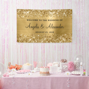 Glittery Gouden Folie Bruiloft Welkom Spandoek