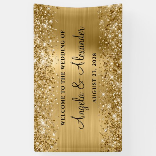 Glittery Gouden Folie Bruiloft Welkom Spandoek (Verticaal)