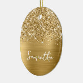 Glittery gouden glam naam ovale foto keramisch ornament (Links)