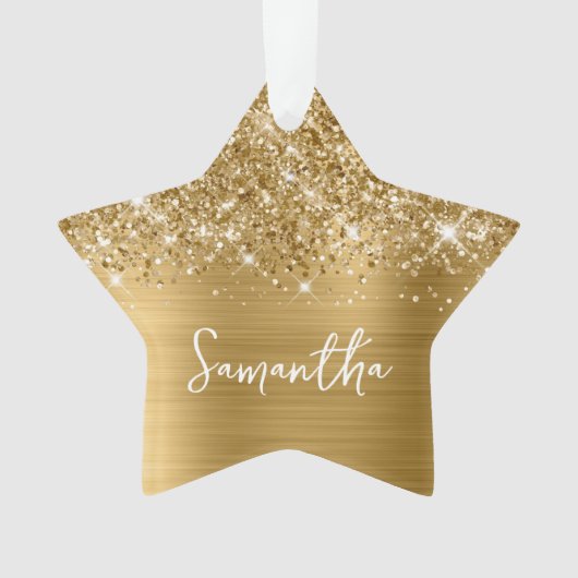 Glittery Gouden Glam Naam Ster Ornament (voorkant)