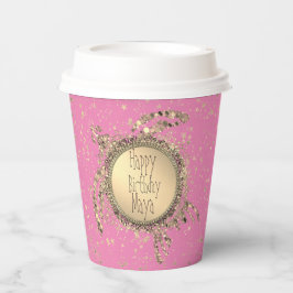 Glittery Gouden Schildpad op Roze Verjaardag Custo Papieren Bekers
