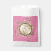 Glittery gouden schildpad op roze verjaardag geper bedankzakje (Voorkant)
