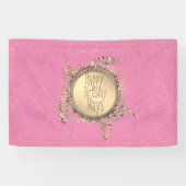 Glittery gouden schildpad op roze verjaardag geper spandoek (Horizontaal)