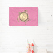 Glittery gouden schildpad op roze verjaardag geper spandoek (Insitu)