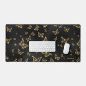 Glittery Gouden Vlinders Patroon Aangepast Monogra Bureaumat (Keyboard & Muis)