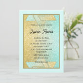 Glittery Gradient Bat Mitzvah Aqua Gold Invitation Kaart (Staand voorkant)