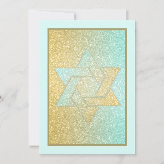 Glittery Gradient Bat Mitzvah Aqua Gold Invitation Kaart (Achterkant)