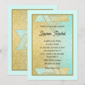 Glittery Gradient Bat Mitzvah Aqua Gold Invitation Kaart (Voorkant / Achterkant)