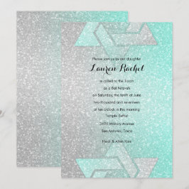 Glittery Gradient Bat Mitzvah Aqua Kaart