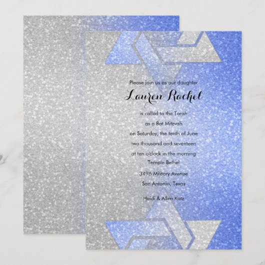 Glittery Gradient Bat Mitzvah Blue Kaart (Voorkant / Achterkant)