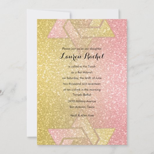 Glittery Gradient Bat Mitzvah Coral Kaart (Voorkant)