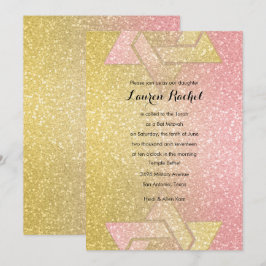 Glittery Gradient Bat Mitzvah Coral Kaart