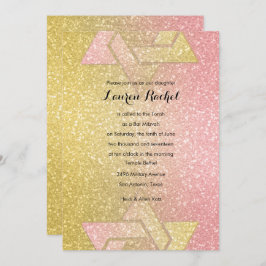 Glittery Gradient Bat Mitzvah Coral Kaart