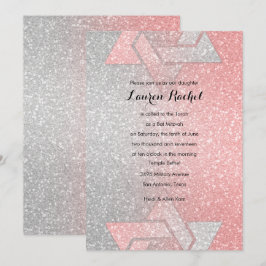 Glittery Gradient Bat Mitzvah Coral Kaart