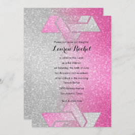 Glittery Gradient Bat Mitzvah Hot Pink Kaart