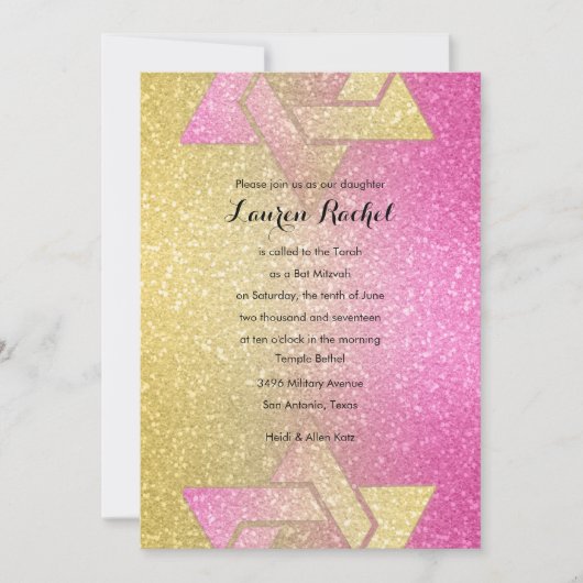 Glittery Gradient Bat Mitzvah Hot Pink Kaart (Voorkant)