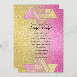 Glittery Gradient Bat Mitzvah Hot Pink Kaart