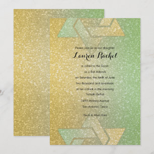Glittery Gradient Bat Mitzvah Mint Kaart