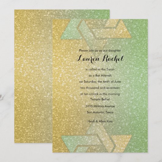 Glittery Gradient Bat Mitzvah Mint Kaart (Voorkant / Achterkant)