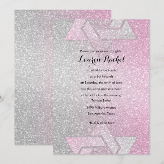 Glittery Gradient Bat Mitzvah Pink Kaart (Voorkant / Achterkant)