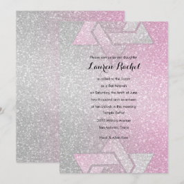 Glittery Gradient Bat Mitzvah Pink Kaart