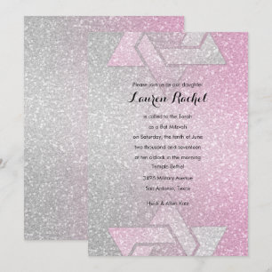 Glittery Gradient Bat Mitzvah Pink Kaart
