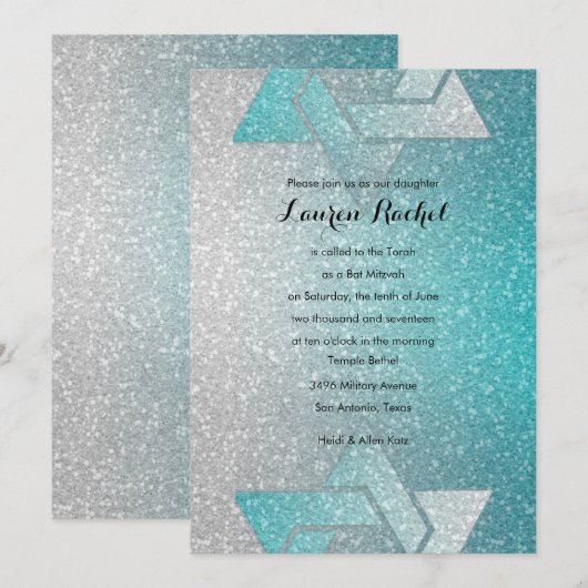 Glittery Gradient Bat Mitzvah Turquoise Kaart (Voorkant / Achterkant)