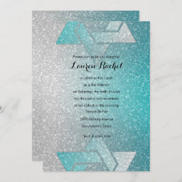 Glittery Gradient Bat Mitzvah Turquoise Kaart