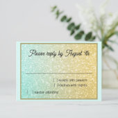 Glittery Gradient RSVP Aqua Gold Kaartje (Staand voorkant)