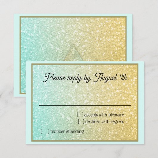 Glittery Gradient RSVP Aqua Gold Kaartje (Voorkant / Achterkant)