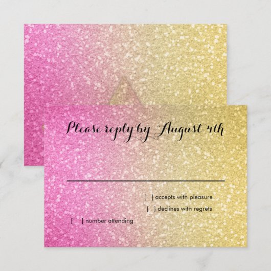 Glittery Gradient RSVP Hot Pink Kaartje (Voorkant / Achterkant)