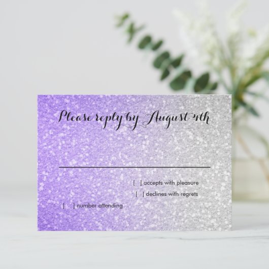Glittery Gradient RSVP Paars Kaartje (Staand voorkant)