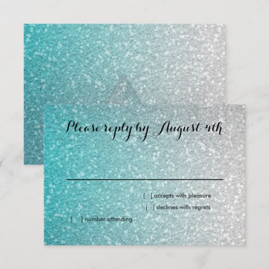 Glittery Gradient RSVP Turquoise Kaartje (Voorkant / Achterkant)
