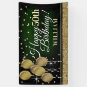 Glittery Green en Gold Happy Birthday-banner Spandoek (Verticaal)