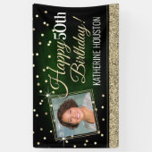 Glittery Green en Gold Happy Birthday-banner Spandoek (Verticaal)