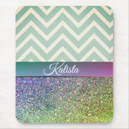 Glittery Green en Paarse Chevron Muismat
