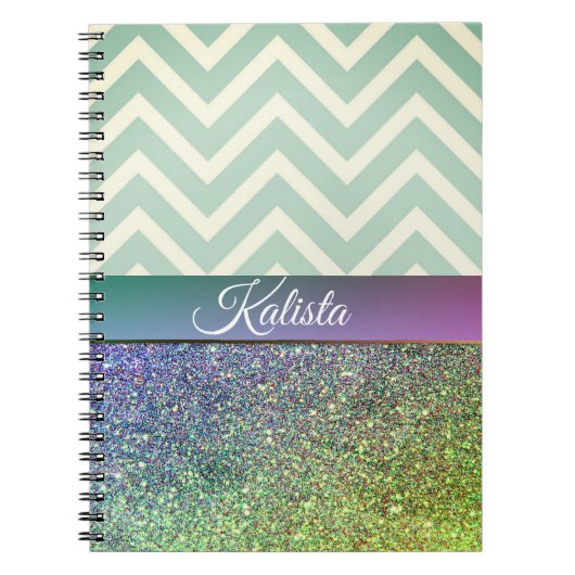 Glittery Green en Paarse Chevron Notitieboek (Voorkant)